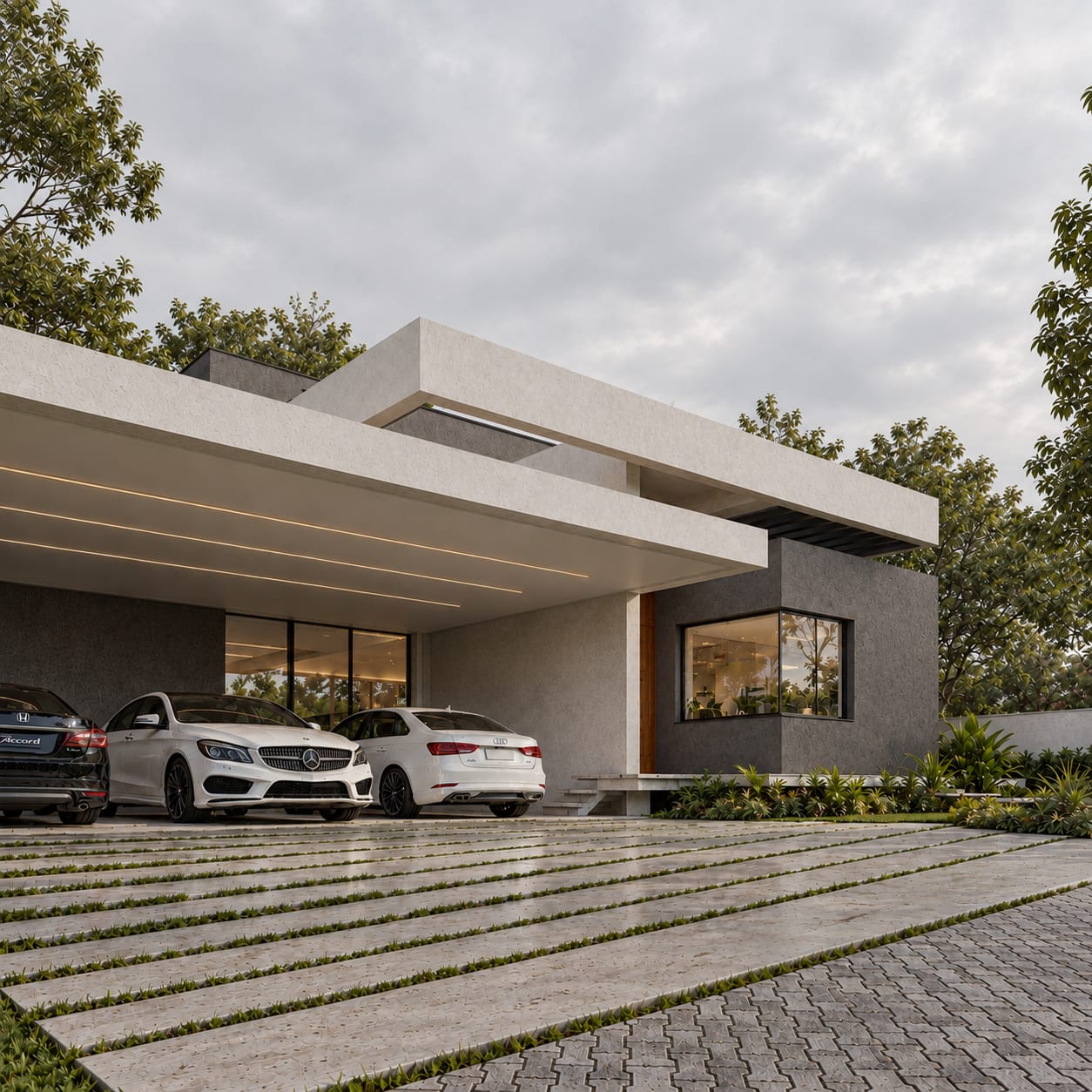 Garagem coberta da residência